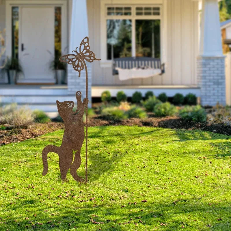 Ash and Anthem Rusty Metal Cat Garden StakeAsh  and ANTHEM