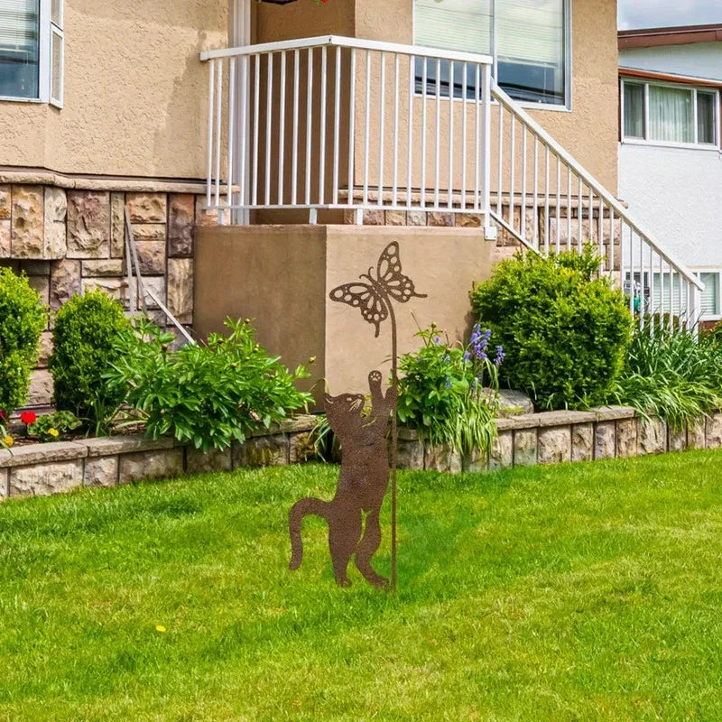 Ash and Anthem Rusty Metal Cat Garden StakeAsh  and ANTHEM