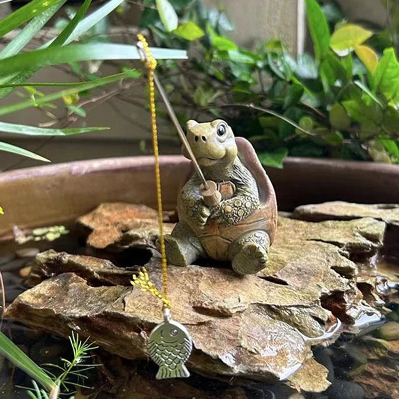 Ash and Anthem Rope Fishing Turtle Garden StatueAsh  and ANTHEM