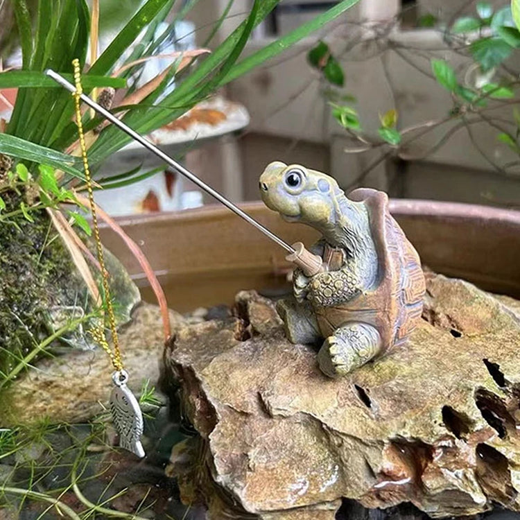Ash and Anthem Rope Fishing Turtle Garden StatueAsh  and ANTHEM