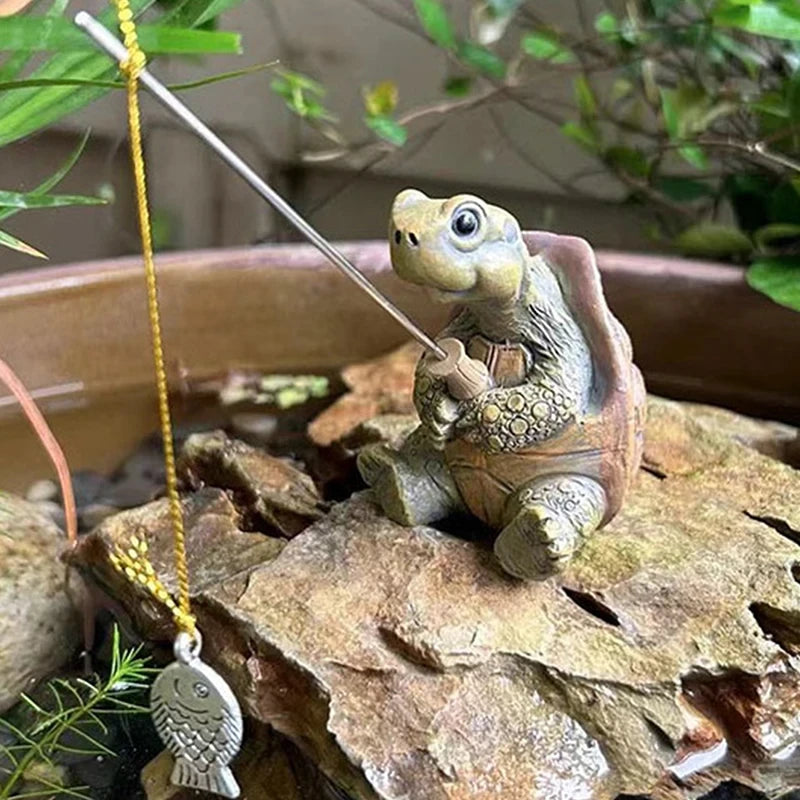 Ash and Anthem Rope Fishing Turtle Garden StatueAsh  and ANTHEM