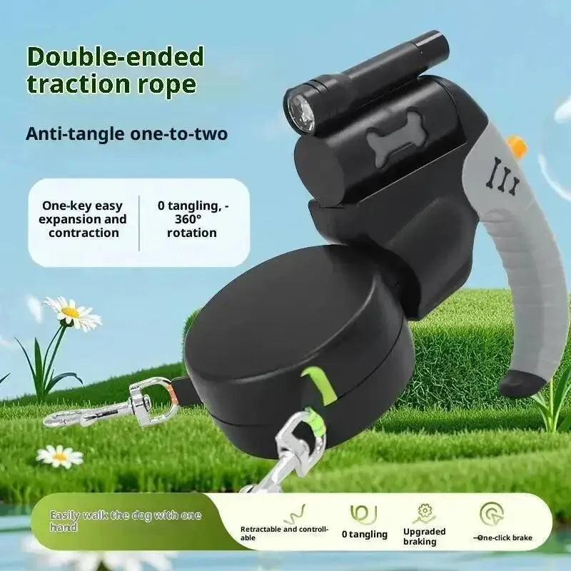 Ash  and ANTHEM Dual Retractable Dog Leash with Flashlight