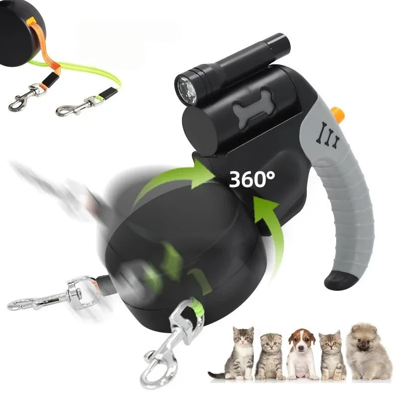 Ash  and ANTHEM Dual Retractable Dog Leash with Flashlight
