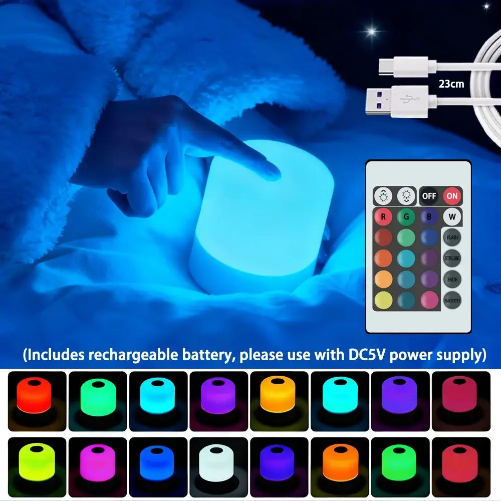 Ash and Anthem LED Rechargeable RGB Night Light for Bedroom, Bedside, and Reading