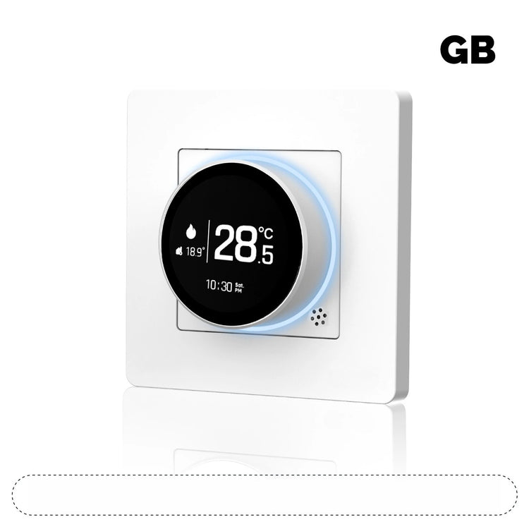 Ash and ANTHEM smart home knob heating thermostat with remote timing display showing temperature settings.