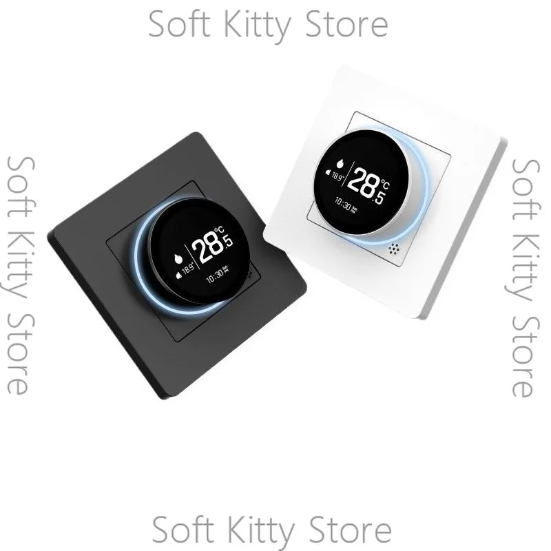 Ash and ANTHEM Smart home knob floor heating thermostat in black and white designs.