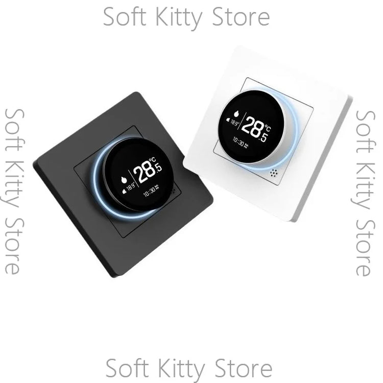 Ash and ANTHEM Smart home knob floor heating thermostat in black and white designs.