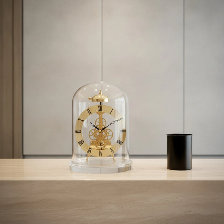 Ash and Anthem glass dome skeleton quartz clock features a retro mechanical style with chiming function for elegant home and office décor.