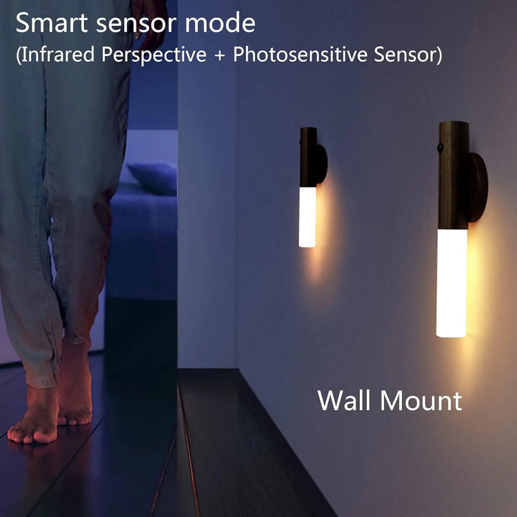 Ash and ANTHEM Smart Motion Sensor Night Light in wardrobe, hallway, reading, and flash light settings.